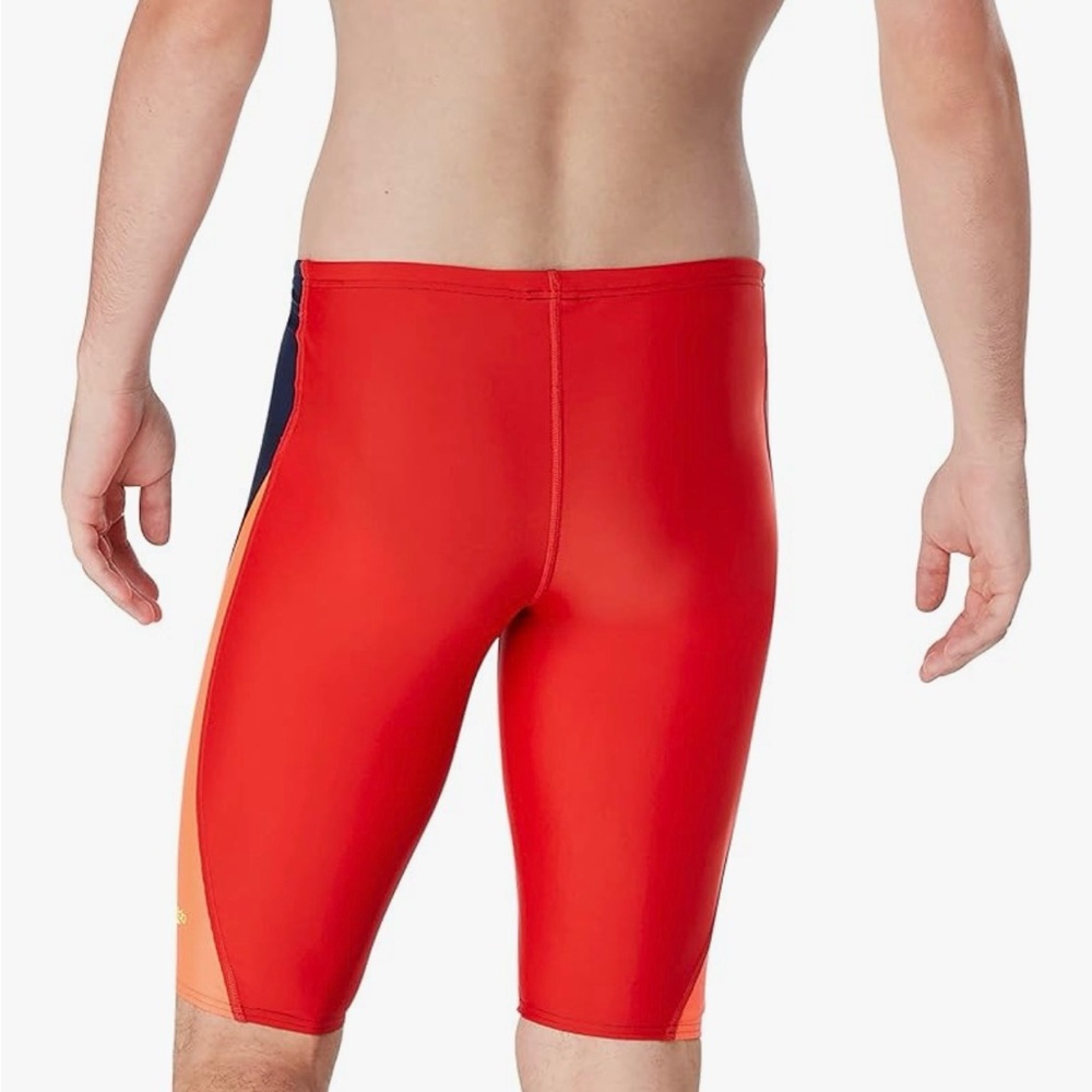 Speedo Red Swim Briefs with Navy Orange and Neon Green trim - Picture 8 of 9